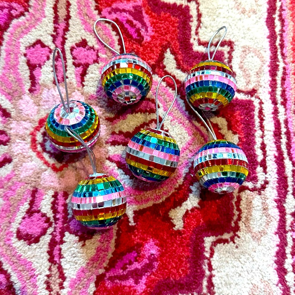 Lot of 6 rainbow disco ball ornaments